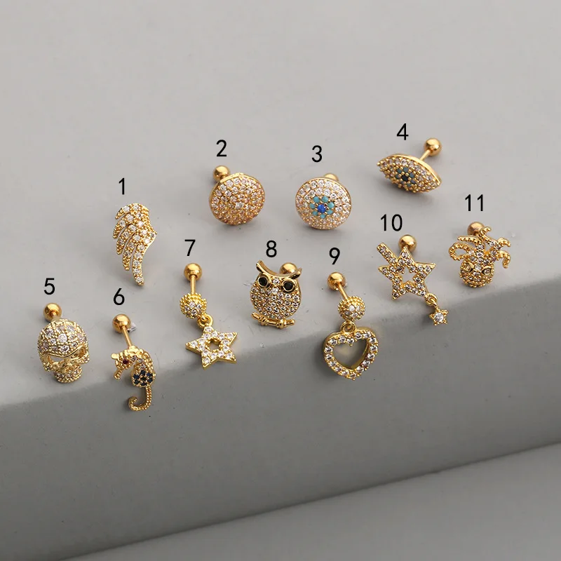 

Piercing Jewelry Stainless Steel Pole Brass Ear Stud Mini Earrings Crystal Screw Cartilage Earrings Piercing Jewelry For Body
