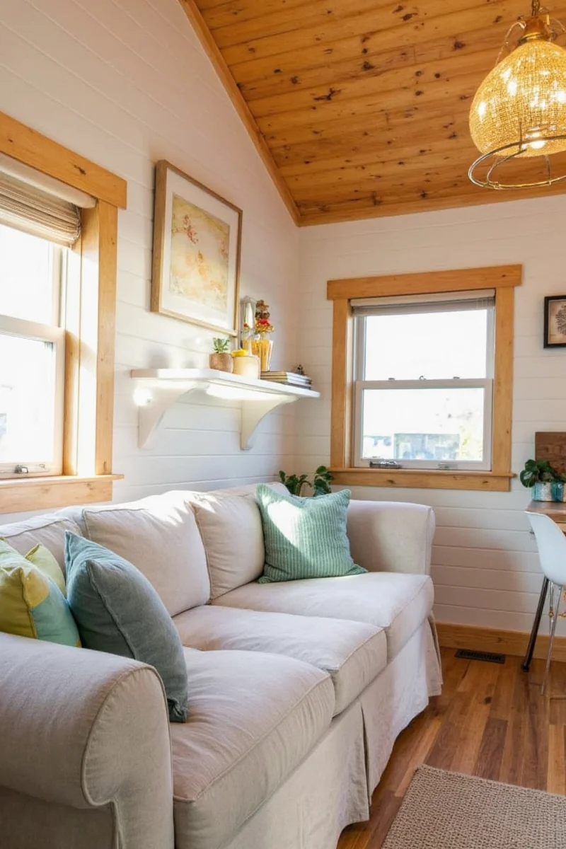 Happy family in their cozy tiny home