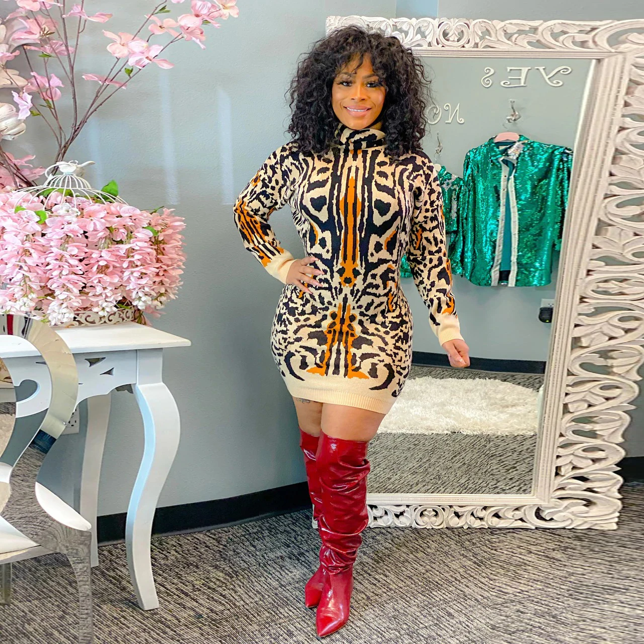 

M5364 - Fashion Fit Long Sleeve Leopard Dresses Women