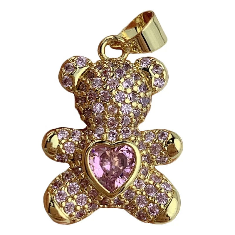 

Wholesale metal cz zircon cute bear charm necklace pendant women jewelry making