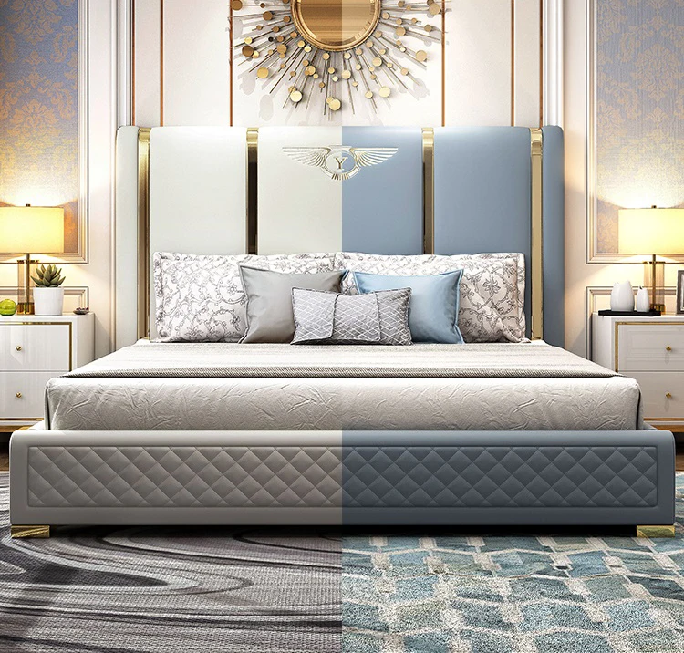 
Italian Designer Soft Bed Storage Grey Leather Double Bed 