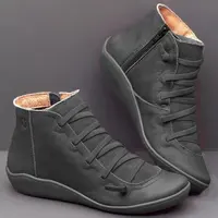

2019 New Arch Support Boots- Leather Damping Shoes Fashion Side Zipper Platform Wedge Booties Casual Shoes Women's Boots