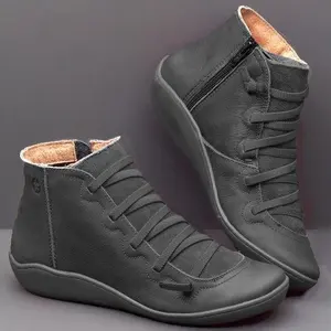 2019 New Arch Support Boots- Leather Damping Shoes Fashion Side Zipper Platform Wedge Booties Casual Shoes Women's Boots 2