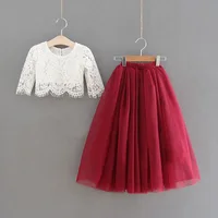 

Kids New Fall Children Little Shirt Lace Tutu Skirt Two Pieces Christmas Outfit Party Princess Dress Girl Clothes Set