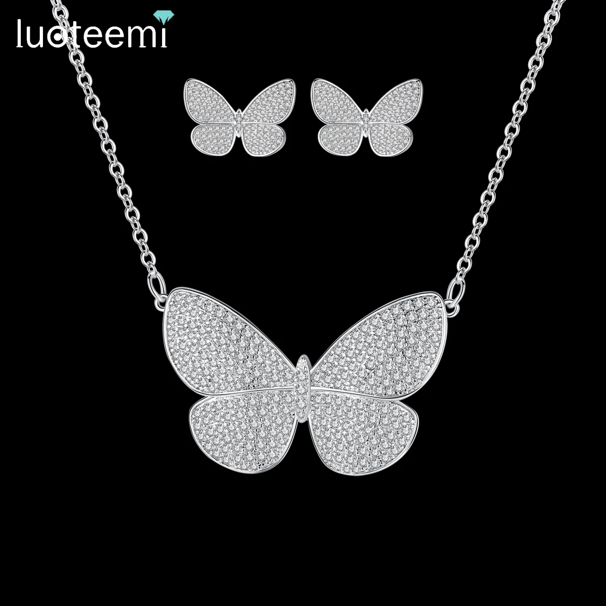 

LUOTEEMI Earring Charm Fashion Pendant Dainty Zircon Earing Necklace Set For Party Woman Butterfly Jewelry