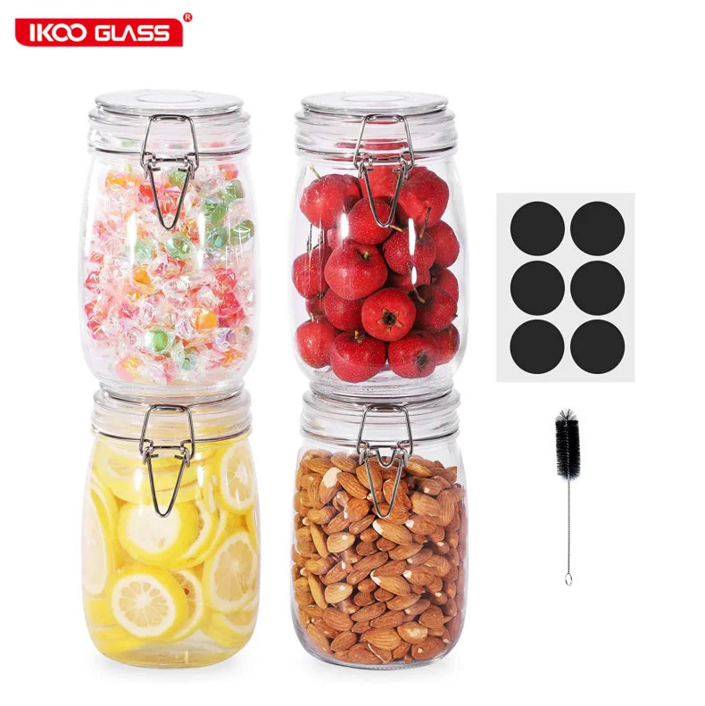 

Clear transparent glass storage jars with clip lids