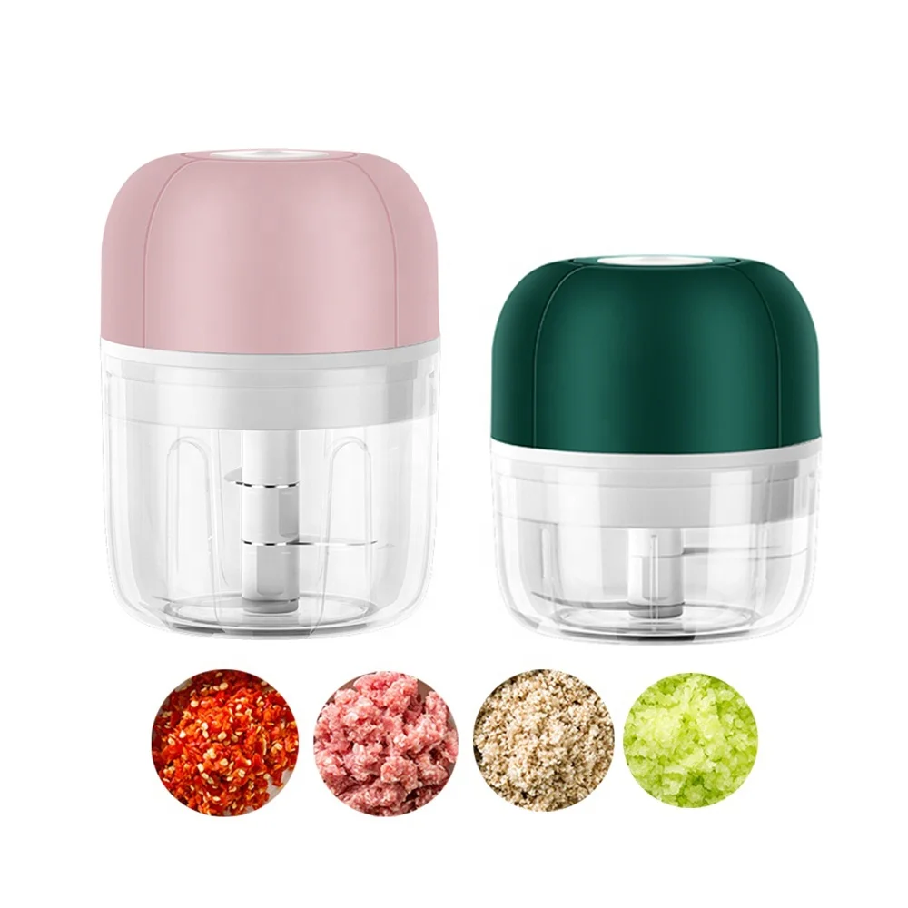 

100/250ml Portable usb wireless electric meat mincer Food grinder mini chili blender crusher electric garlic masher, Green / pink