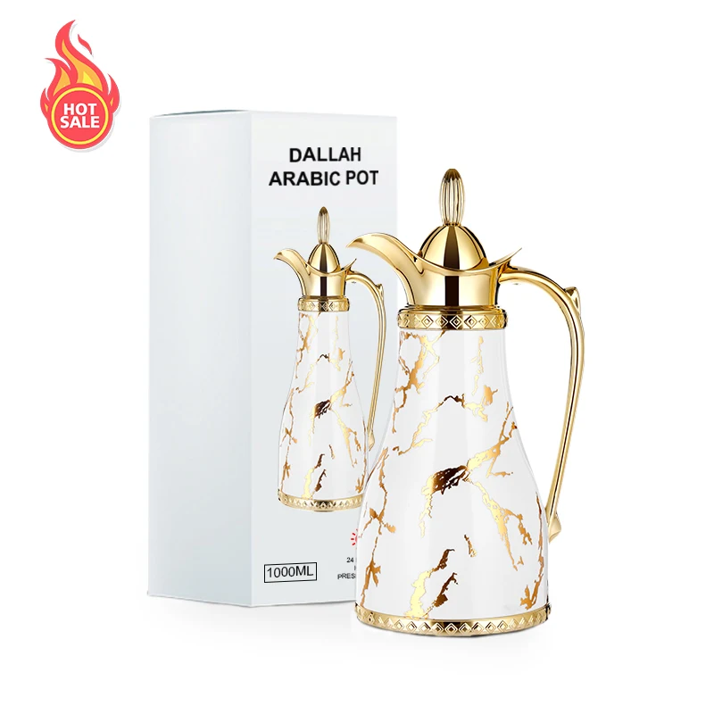 

Arabic Thermos Coffee Dallah Pot 1000ml Luxury Vacuum Glass Flask Tea Pot