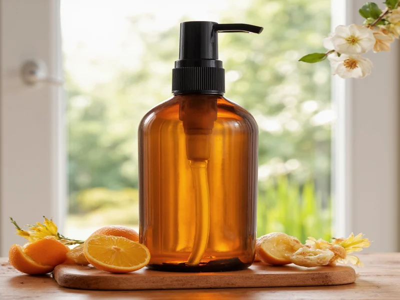 Homemade hand soap in amber glass dispenser