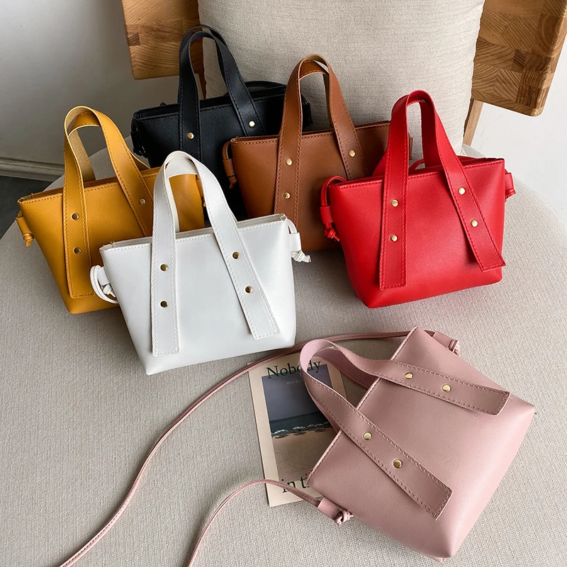 

2021 handbag fashion rivet bucket women hand bags pu ladies High capacity tote leather designer shoulder Messenger Handbags