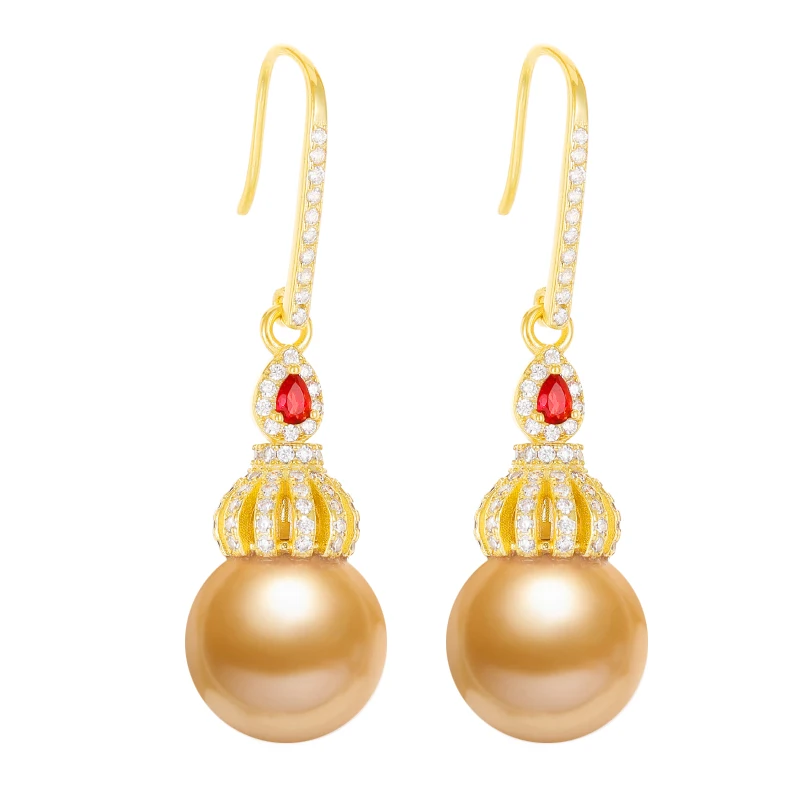 

Milliedition RTS 2021 12mm Fashion Design 18K Gold Plated Pearl Zircon Earrings, Picture shows