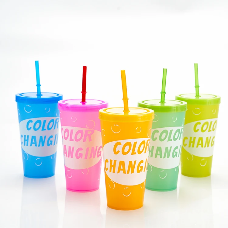 

Popular summer collection 24oz clear kids plastic cold tumbler reusable color changing cups with lids and straws for party