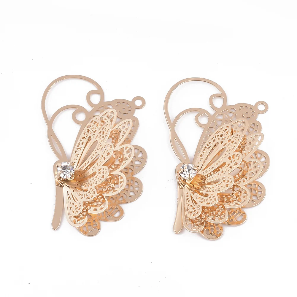 

PandaHall Light Gold Crystal Rhinestone Butterfly Brass Pendants