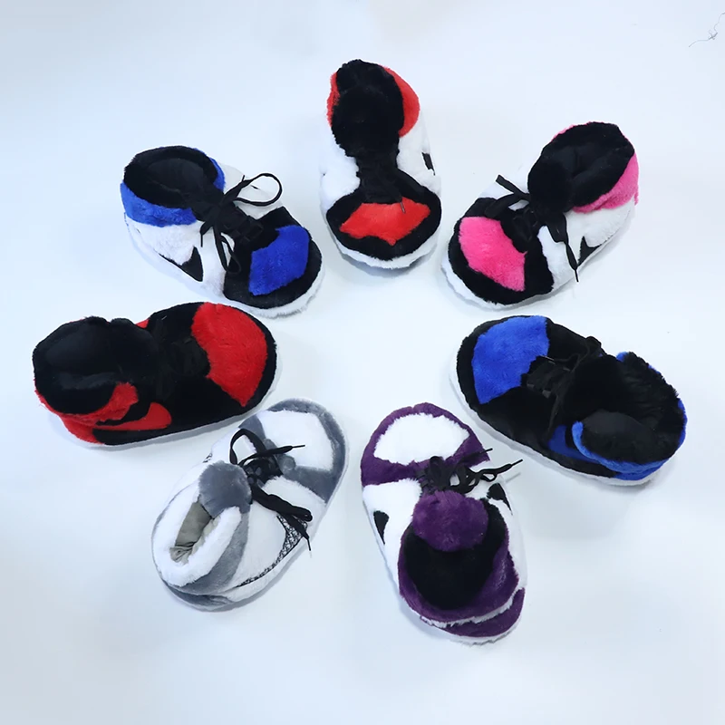 

fuzzy Black Red Blue White Gray Green Yellow Sports Style Soft cozy Fluffy Plush Cotton Sneaker Slippers