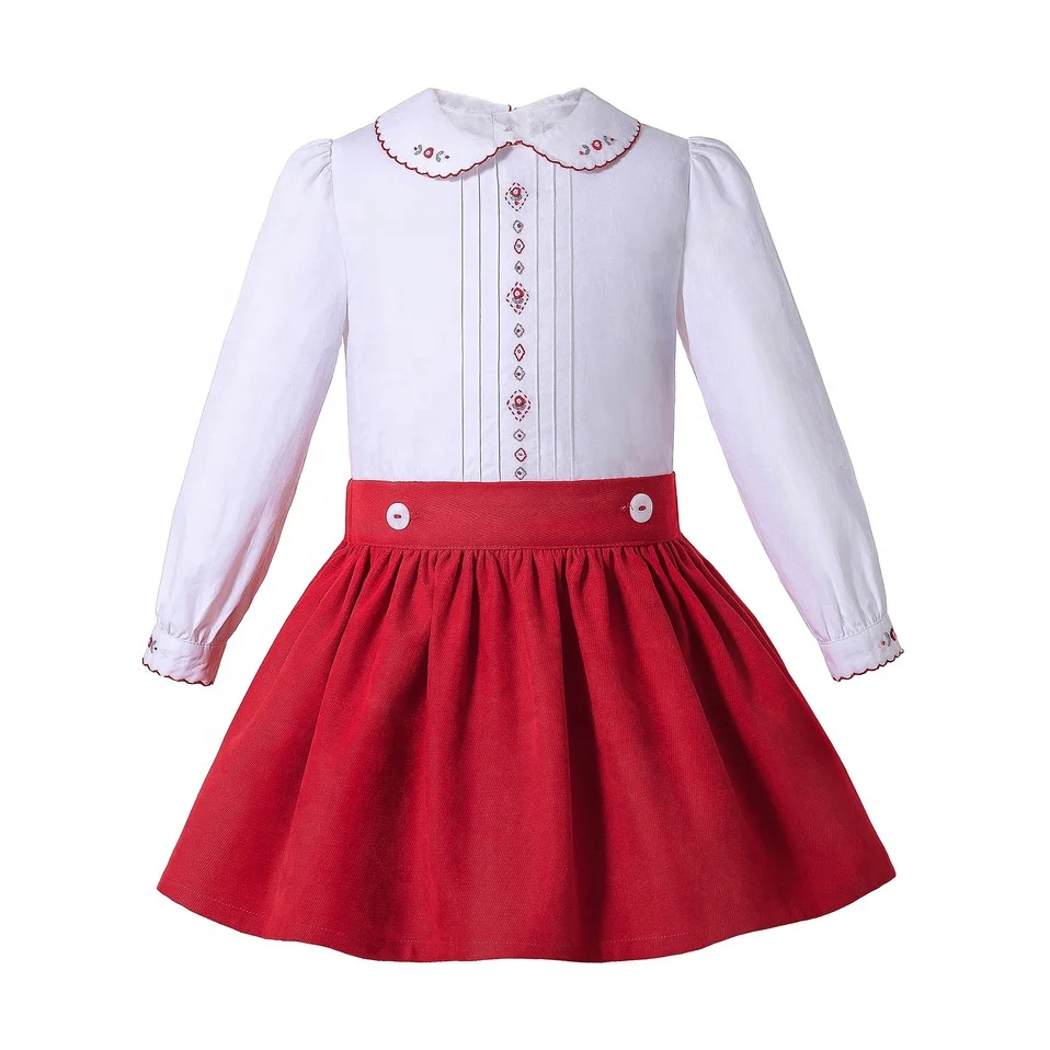 

Pettigirl New Design popular Red Winter Long Sleeve Little Baby Girls'Clothing Sets Clothes 2021