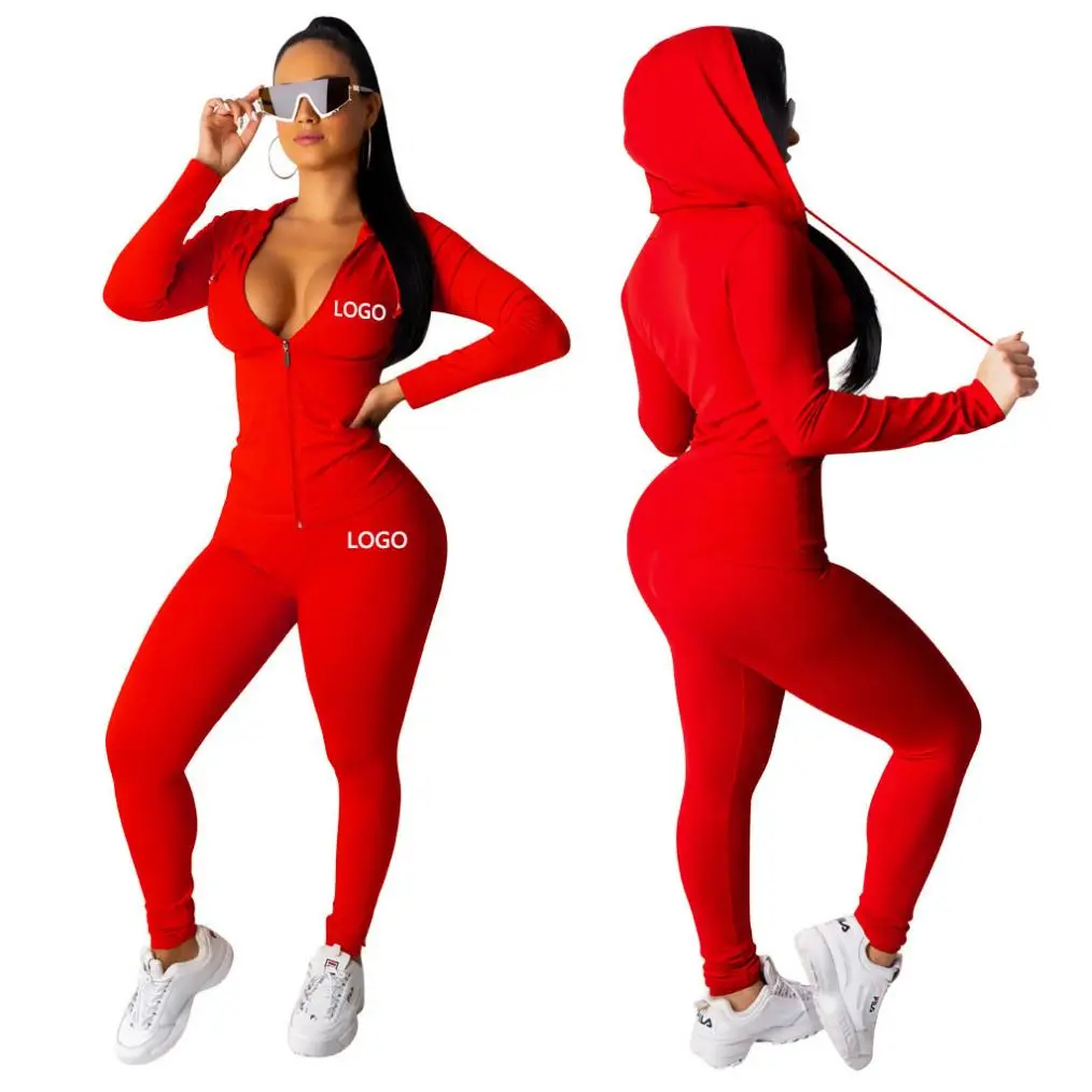 

KD187 Custom Logo 2021 Winter Woman 2Pcs Set Tracksuits Full Zip Sweat Suit Women Jogging Suits Pants With Hoodies