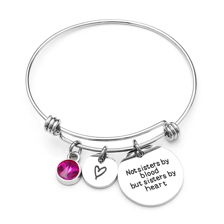 

Best Friend Birthday Gift Birthstone Charm Bracelet for Women Stainless Steel Friendship Bangle Bracelet with Quote Sister