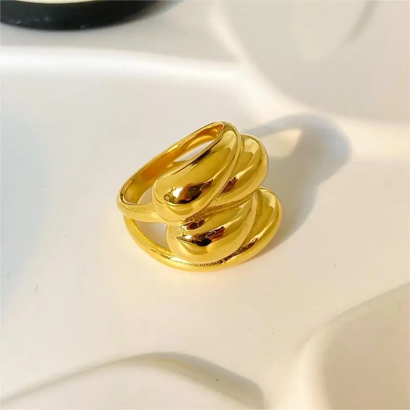 

18K Gold Stainless Steel Anti-Tarnish Gold Ring Fashion Jewelry Twist Ring 2024