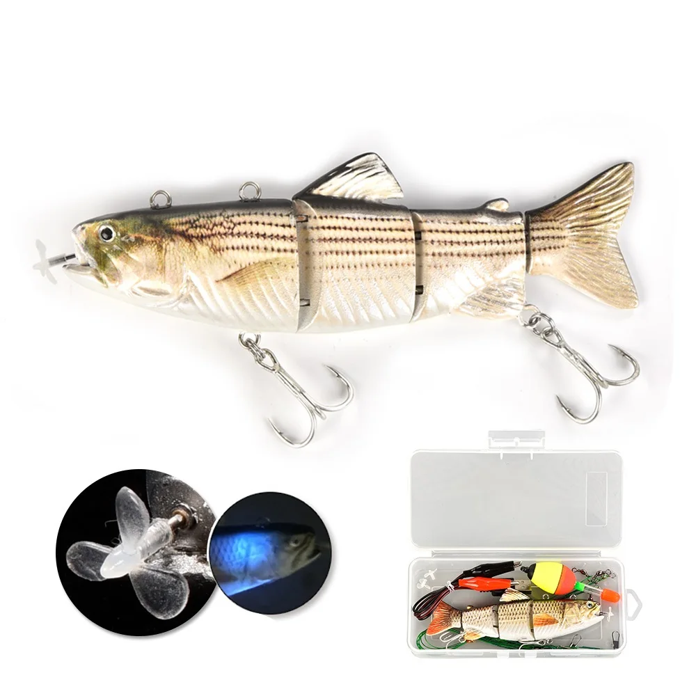 

Lureking Factory Hot Sale USB Charging Robot Led Twitching Fish Swimming Fishing Lure Electric Bait 35g 130mm W0808