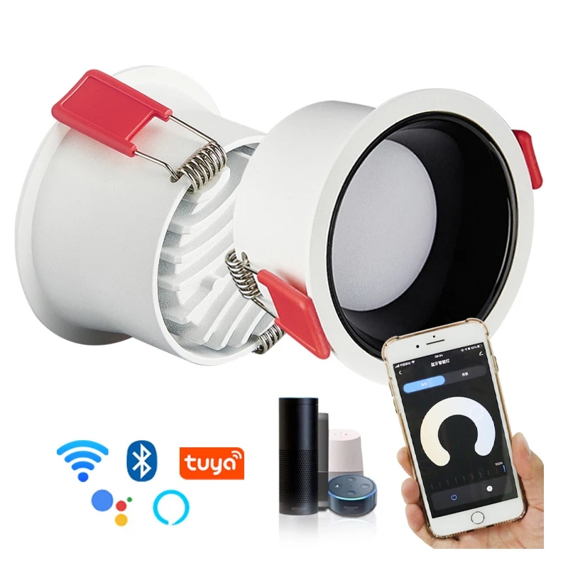 

Antiglare Downlight Indoor 5W 7W 9W 12W Blue tooth Wifi Tuya Remote Control LED Down Lights With Alexa Google Home Downlights