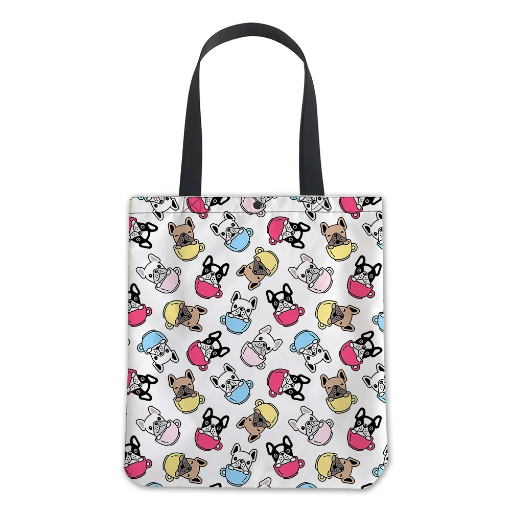 

2022 New Luxury Designer Low MOQ Fashion Cartoon Dog Logo Sublimation Print Eco Friendly Foldable Reusable Tote Shopping Bag