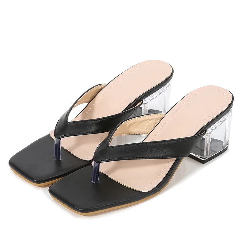 

2022 Amazon Hot Sales Women's Sandals Square Toe Flip Flops Transparent High-heel Women Trendy Sandals