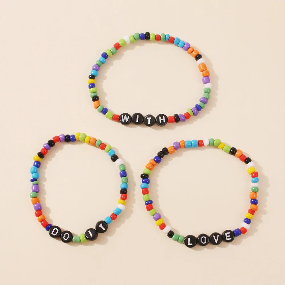 

2021 Bohemia Handmade Coloful Beads Bracelet Letter Charm Beaded Bracelet for Women Jewelry, As picture