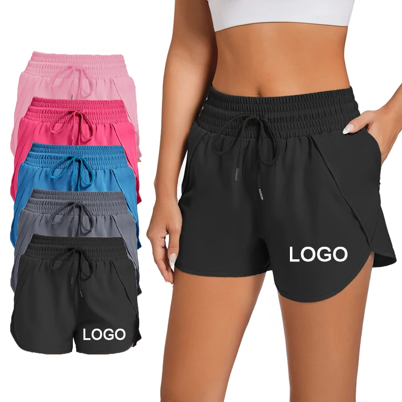 Custom Logo Sportswear Polyester Elastic Waist Band With Zip Pocket Fitness Plus Size Women's Shorts