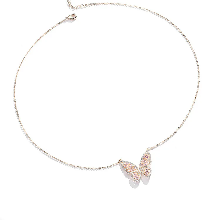

Copper Zircon Inserted Butterfly Pendant Necklace, Rose gold
