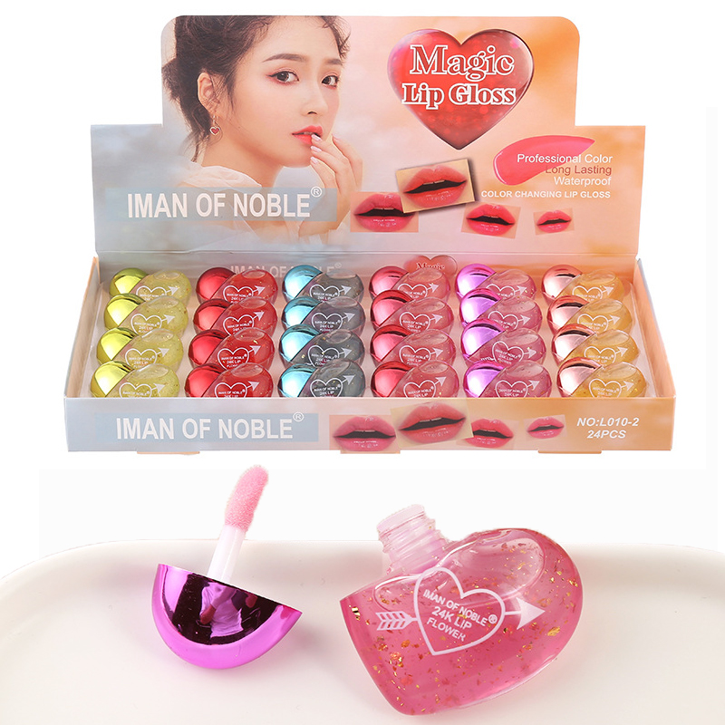 

New arrival waterproof moisturizing Cute Love glitter color change lip gloss Long lasting liquid lipstick Wholesale
