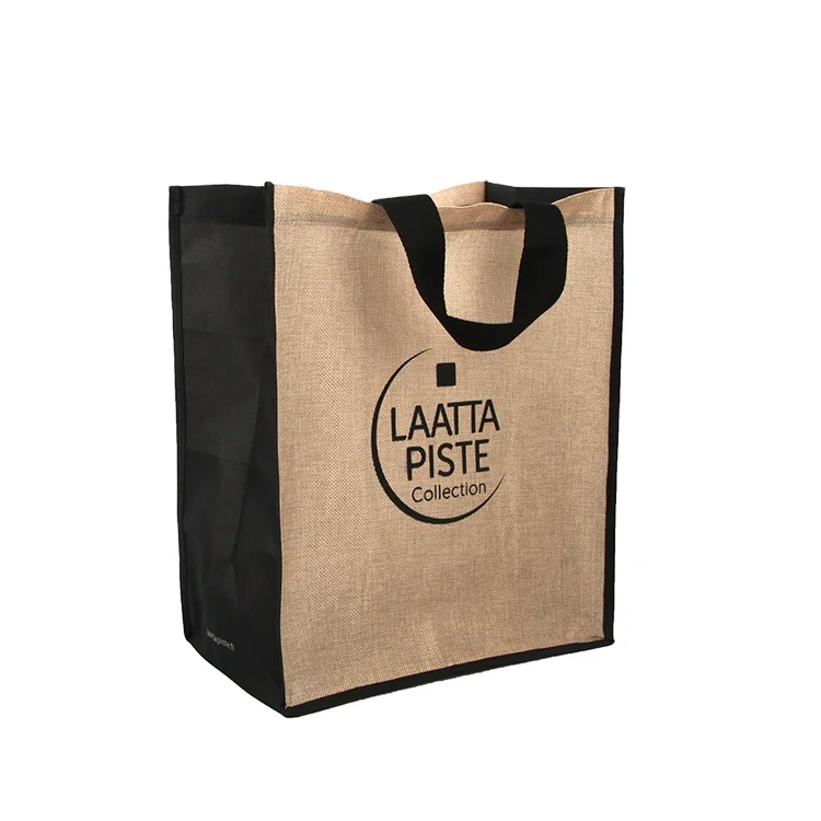 

Custom Made Durable Reusable Natural Eco Friendly Jute Canvas Shopping Tote Bag