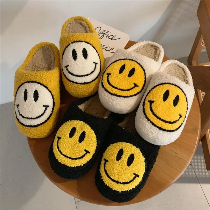 

Trend popula cute smile face pattern smiley slipper winter indoor house women's slippers shoes shoss, As picture shown