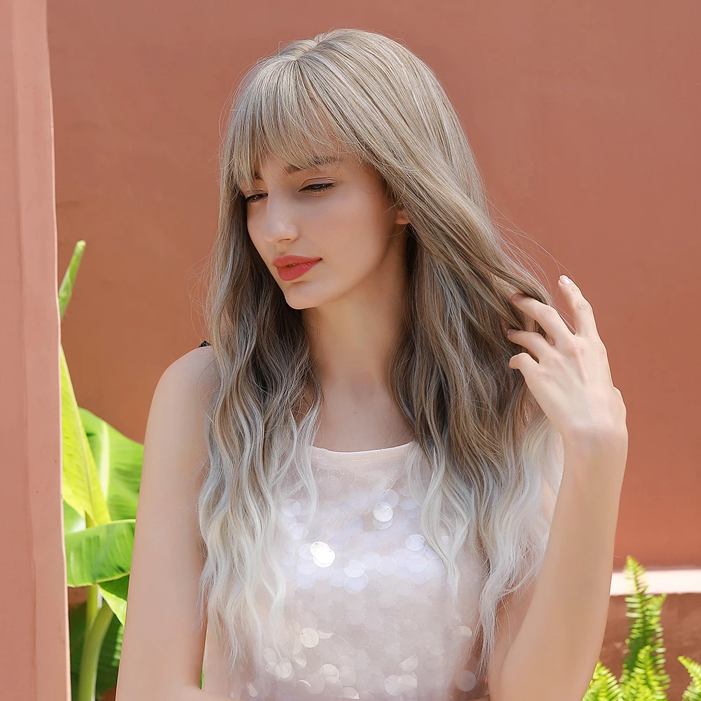 

Factory hot sale 22 inch grey Wavy hair air bangs Rose elastic net hat