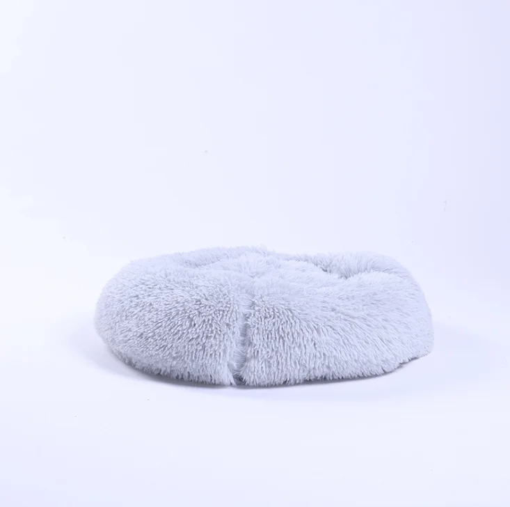 

Amazon Hot Multiple Sizes Colors Long Plush Fluffy Comfy Calming Soothing Self Warming Donut Pet Bed for Cats Dogs, Customized color