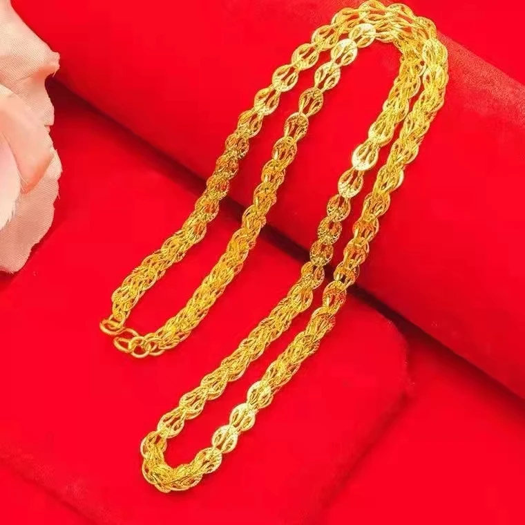 

Pawnable 18K Pure Real Gold Yellow Gold Au750 Thick Chain Bracelets and Necklace Jewelry Set for Women Phoenix Tail Design