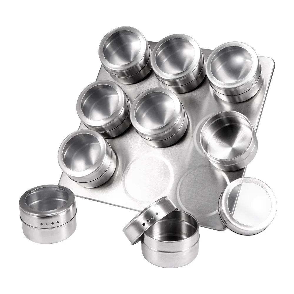 

Magnetic Spice Jar Set With Stickers Stainless Steel Spice Tins Spice Storage Container Pepper Seasoning Sprays Tools, Silver