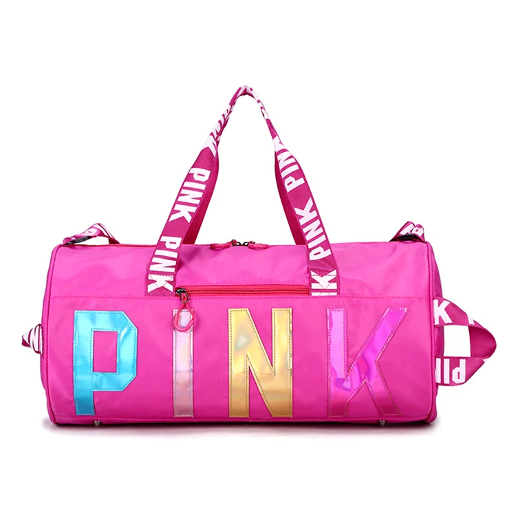 

Custom Waterproof Girls Travel Shoulder Gym Fitness Sports Bags Women Hot Pink Duffle Bag