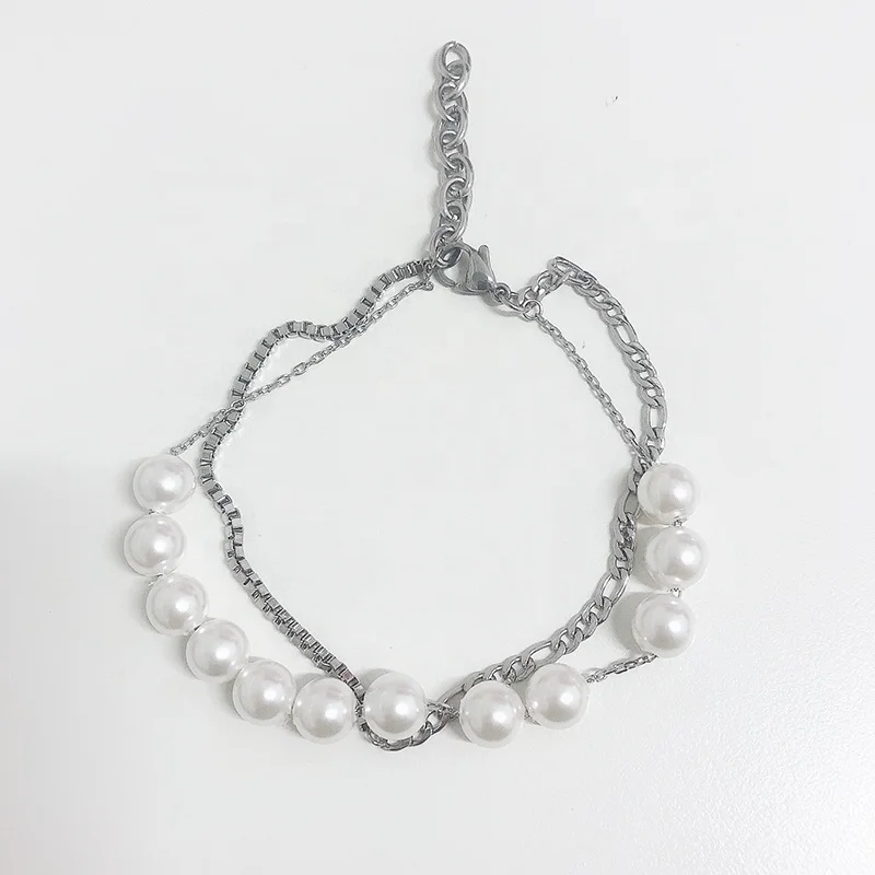 

Pearl Double Layers Bracelets Charms Romantic Wrist Charms Stainless Steel Factory