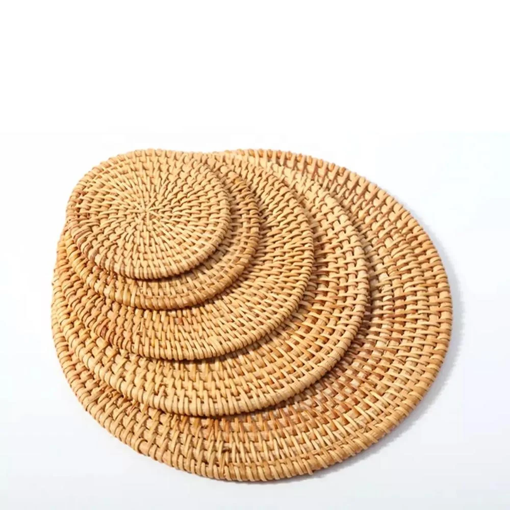 

10cm 7 in 1 Round Set Organic Vietnam Cane Tea Cup Coaster