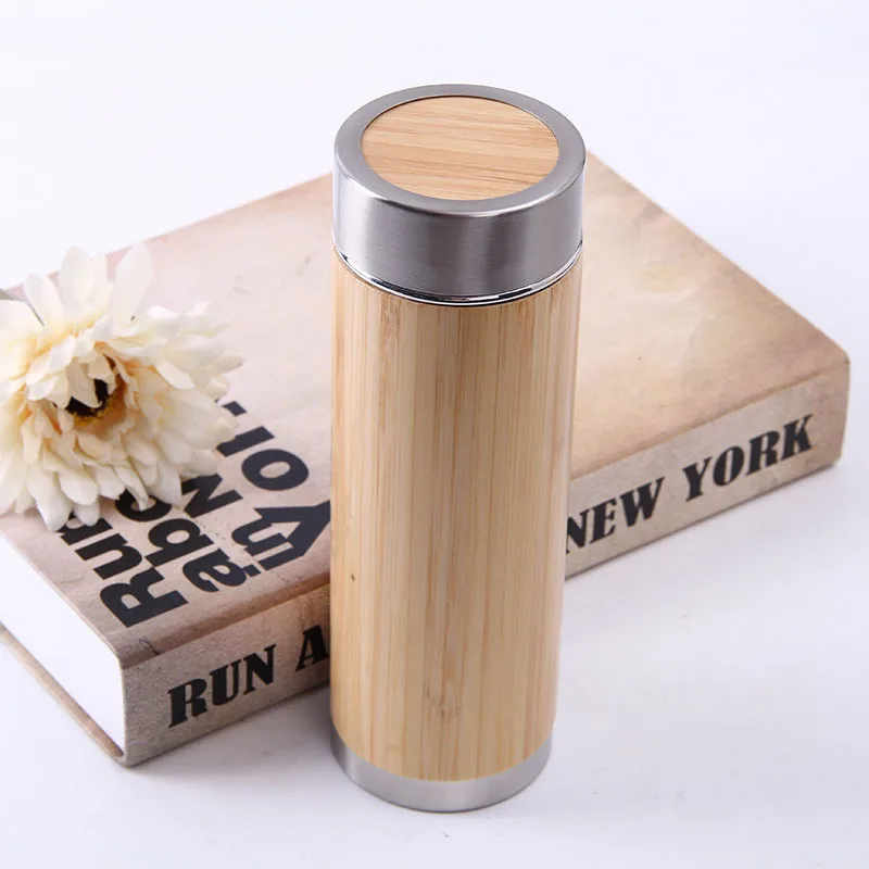 

2020 Eco-friendly Double Wall Insulated Tea Infuser Vacuum Bamboo Lid Water Bottle Stainless Steel Water Bottle