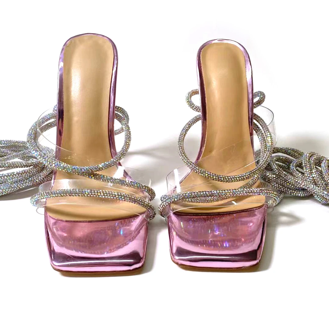

Summer Women's Shoes Sandal Colored Diamond Strappy High Heels Open Toe Straps Heel Ladies' Shoes Strappy High Heels