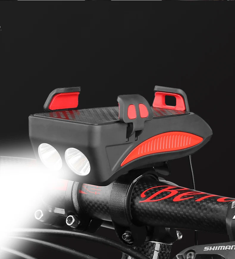 

Waterproof Bicycle Light Phone Charger Holder Power Bank Horn 4 in 1 Usb Rechargeable Front Rear Led Light Bike Accessories