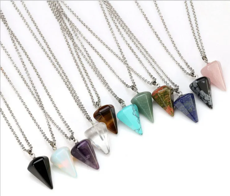 

Natural stone pendant hexagonal column cone pendulum faceted crystal pendant tarot card surrounding