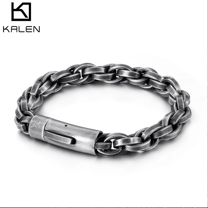 

KALEN Stainless Steel Brushed Link Chain Bracelets For Men