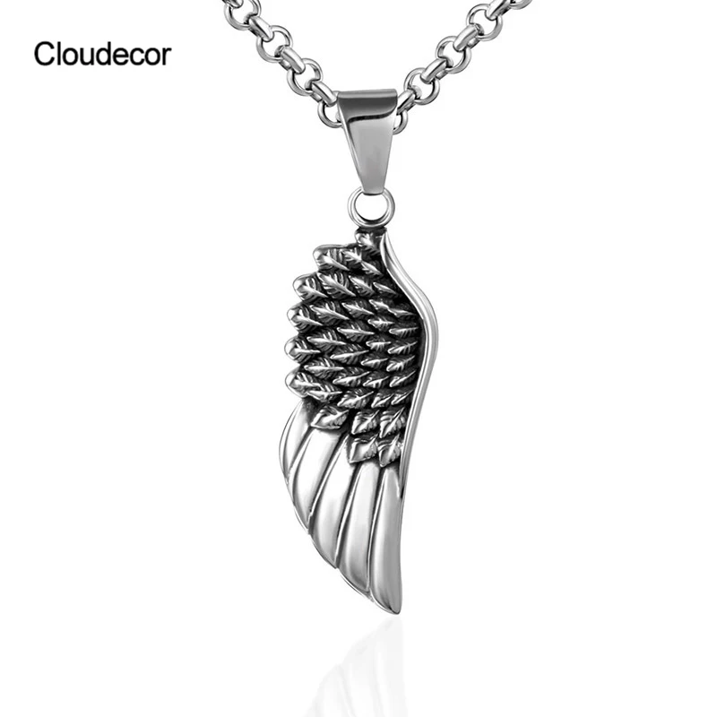 

Stanless Steel Angel Wing Necklace Men Chain Necklace 3d Engraved Pendant Necklace For Gift Jewelry For Men