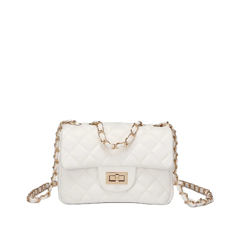 

PVC Hand Bag Chain Small Tote Handbag Ladies Shoulder Bags Purses and Handbags for Women, Black, white