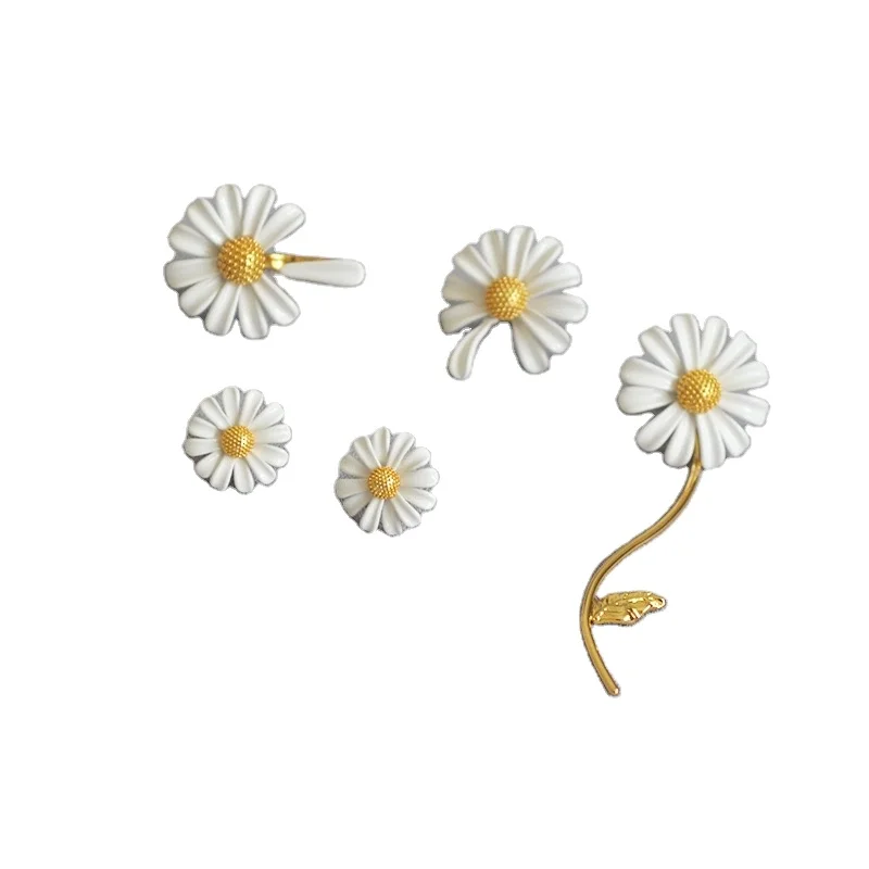 

2021 fashion Modern White Daisy Flower 925 silver sterling stud Earring ring hot sell fashion jewelry