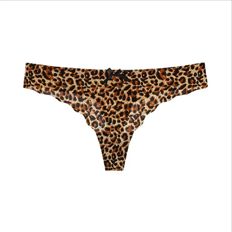 

Women Seamless Sexy Thongs Underwear High Quality Comfy print T Back Ice Silk Low Waist comfort Panties Leopard Print Thong