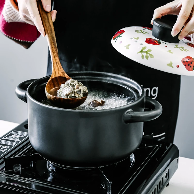 

2.5L Soup Kitchen Cooking Pot Cookware Ceramic Saucepot High Temperature Resistant Stewing Dish Pots Casserole, As shown in the picture