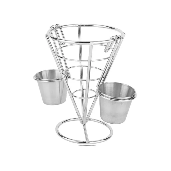 

Hot Sale Aluminum Stainless Steel French Fry Stand Cone Basket Fries Holder